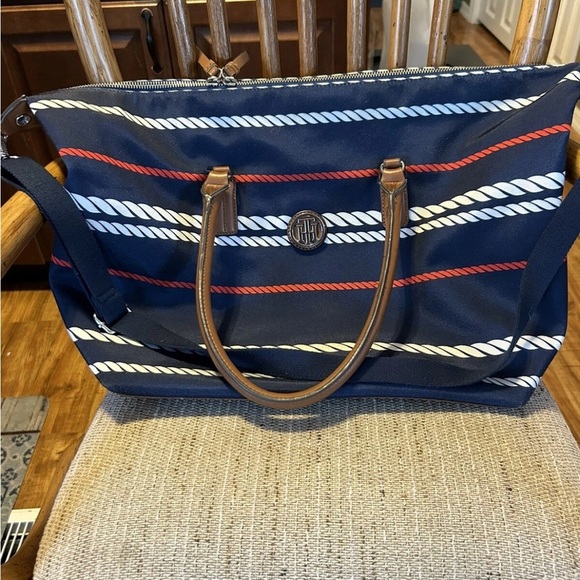 Tommy Hilfiger Patriotic Striped Tote Bag with Brown Handles - Picture 1 of 14